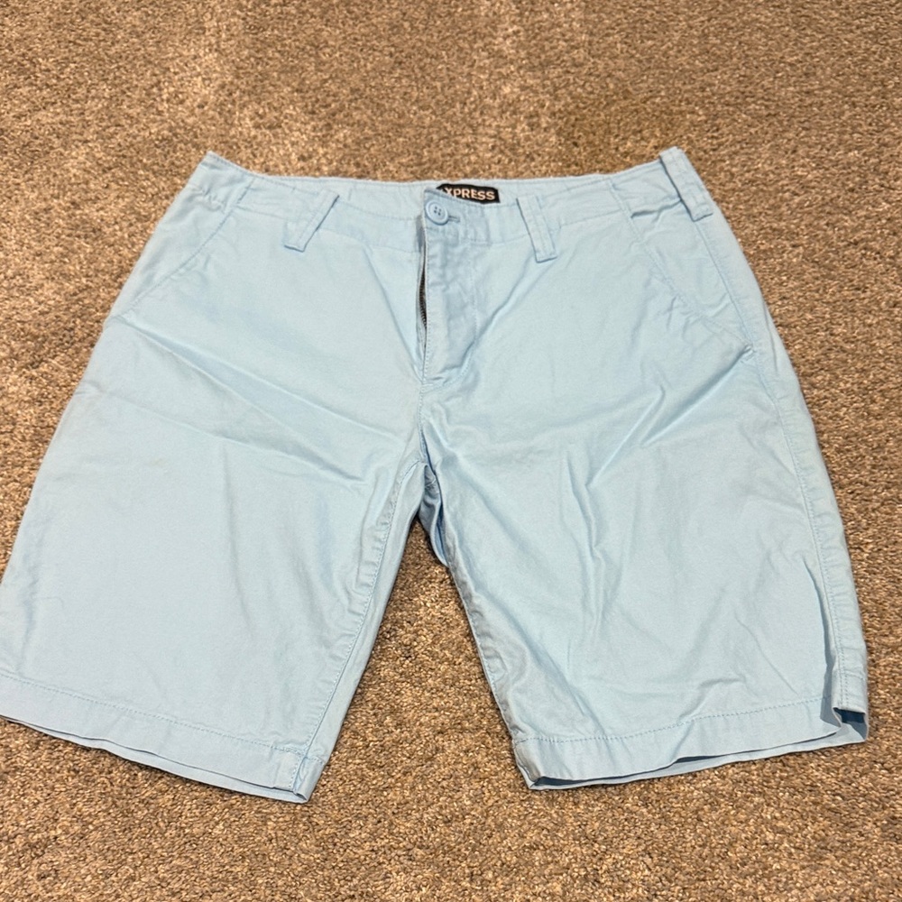 Express Sky Blue Men's Flat Front Shorts